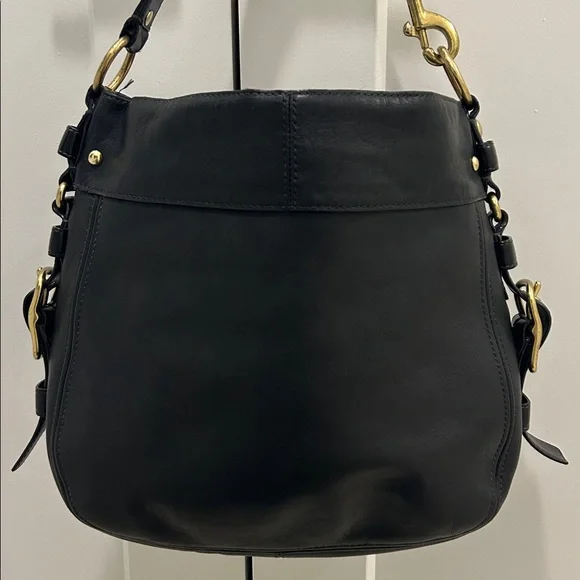 Coach Zoe Hobo Black Leather Shoulder Bag with Gold Accents - Picture 7 of 16